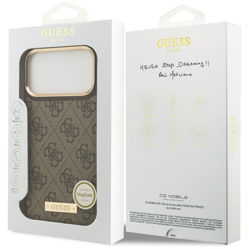 Husa originala Guess iPhone 17 Pro Max HHardcase 4G Logo Plate MagSafe, maro, GUHMP17XU4GPRW