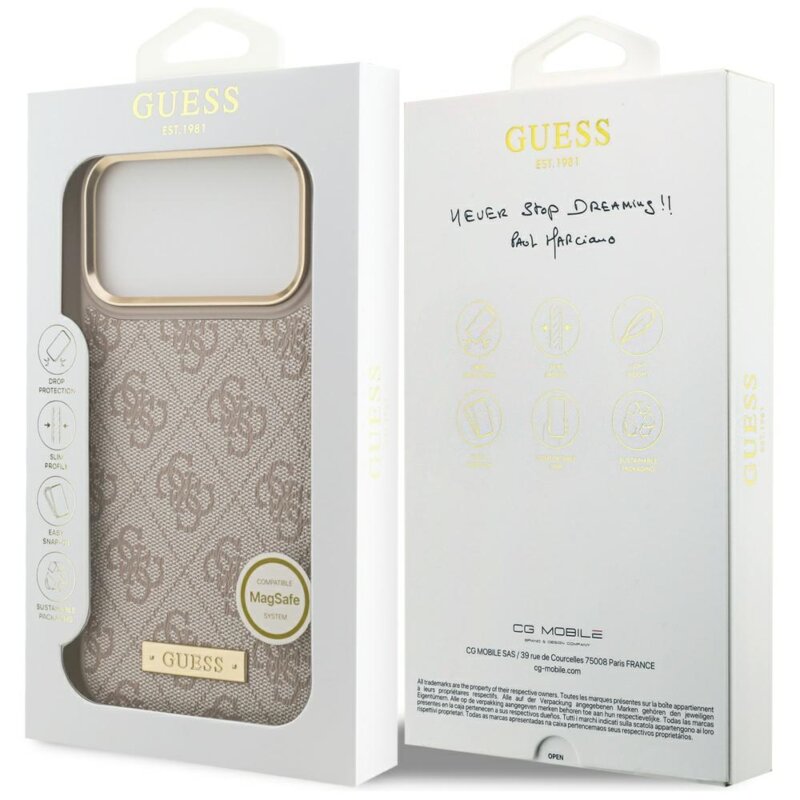 Husa originala Guess iPhone 17 Pro Max Hardcase 4G Logo Plate MagSafe, roz, GUHMP17XU4GPRP