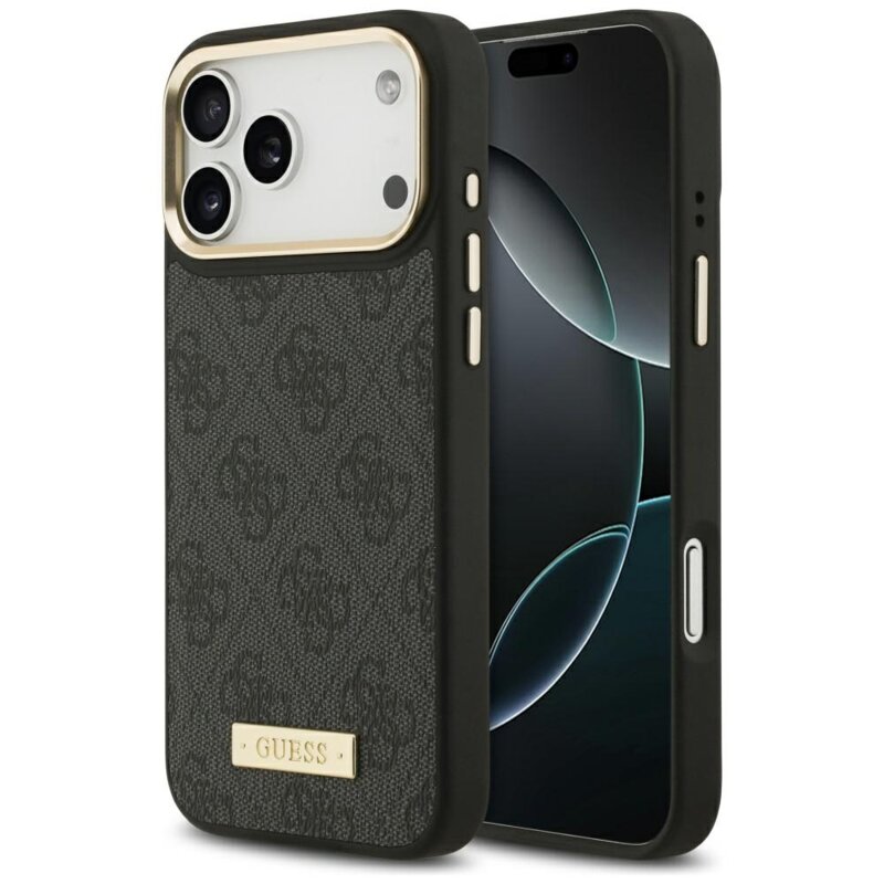 Husa originala Guess iPhone 17 Pro Max Hardcase 4G Logo Plate MagSafe, negru, GUHMP17XU4GPRK