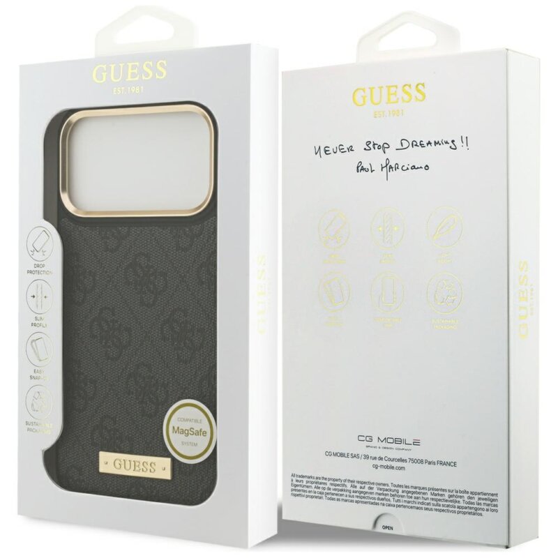 Husa originala Guess iPhone 17 Pro Max Hardcase 4G Logo Plate MagSafe, negru, GUHMP17XU4GPRK