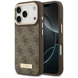 Husa originala Guess iPhone 17 Pro Hardcase 4G Logo Plate MagSafe, maro, GUHMP17LU4GPRW