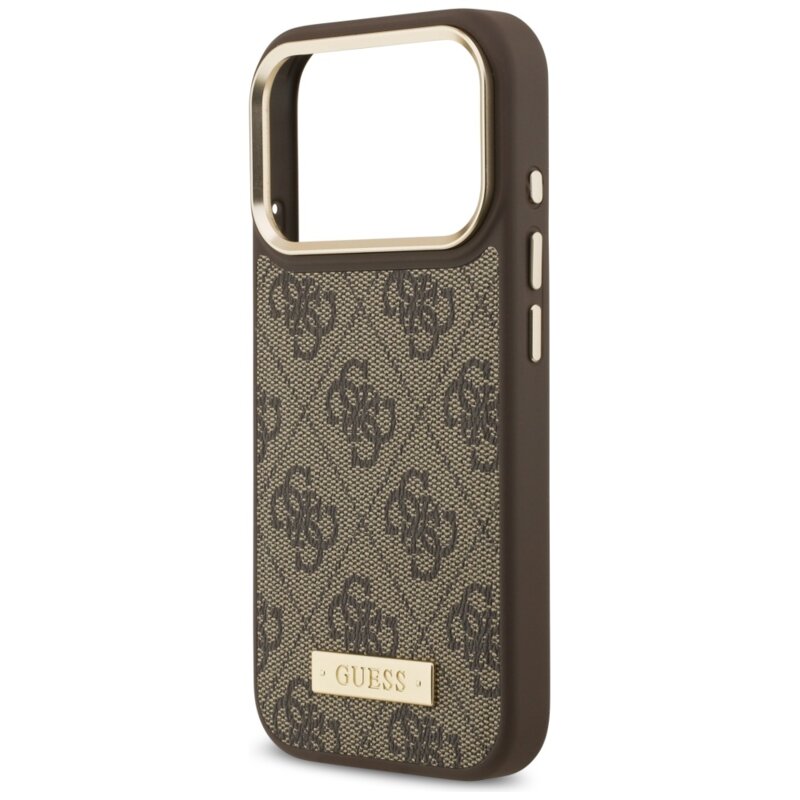 Husa originala Guess iPhone 17 Pro Hardcase 4G Logo Plate MagSafe, maro, GUHMP17LU4GPRW