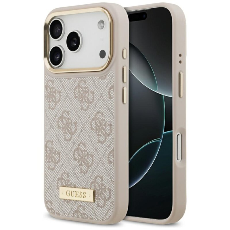 Husa originala Guess iPhone 17 Pro Hardcase 4G Logo Plate MagSafe, roz, GUHMP17LU4GPRP
