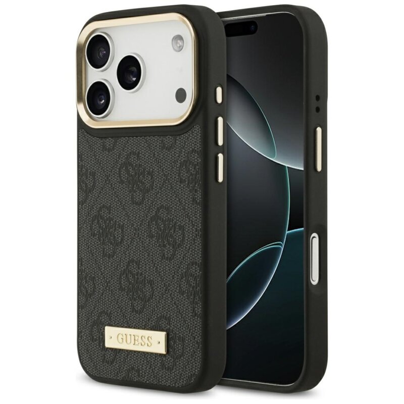 Husa originala Guess iPhone 17 Pro Hardcase 4G Logo Plate MagSafe, negru, GUHMP17LU4GPRK
