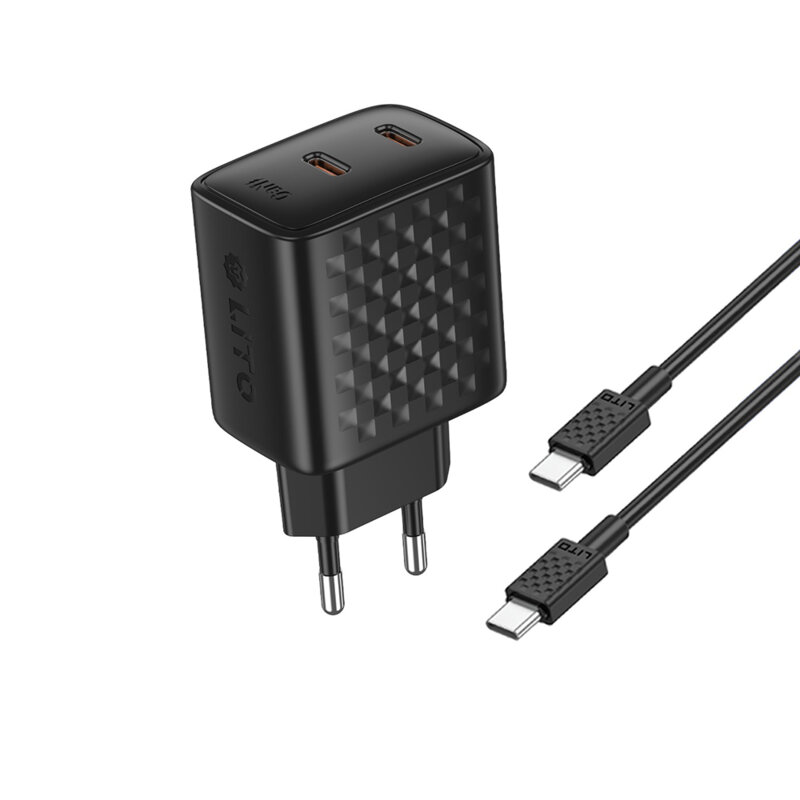 Incarcator priza Type-C dual, 45W Lito cu cablu tip C, negru, LC22T