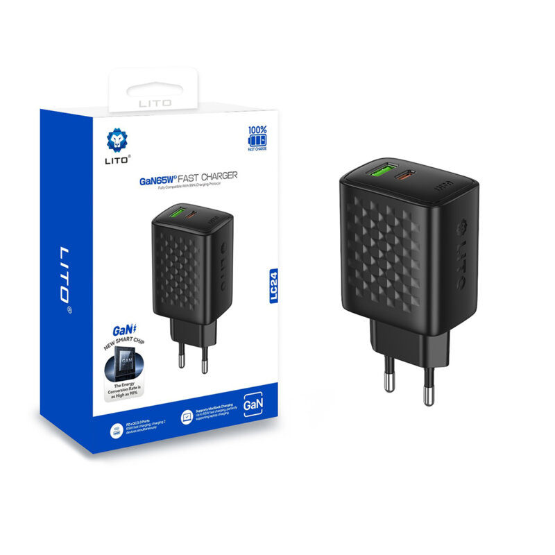 Incarcator priza Type-C, USB, 65W Lito, negru, LC24