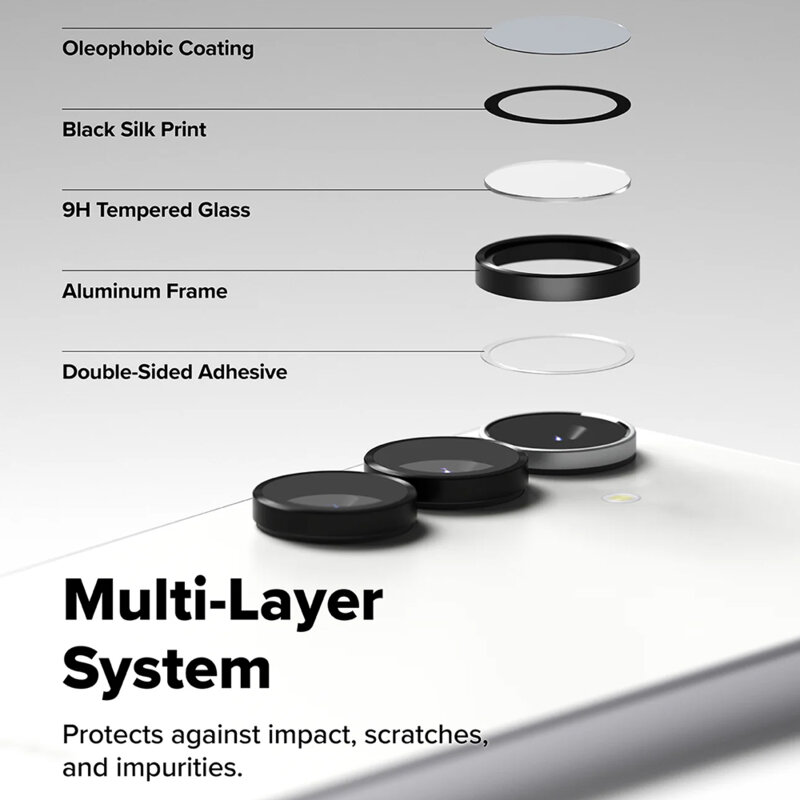 [Pachet 2x] Folie sticla camera Samsung Galaxy S25 FE Ringke Camera Lens Frame, negru