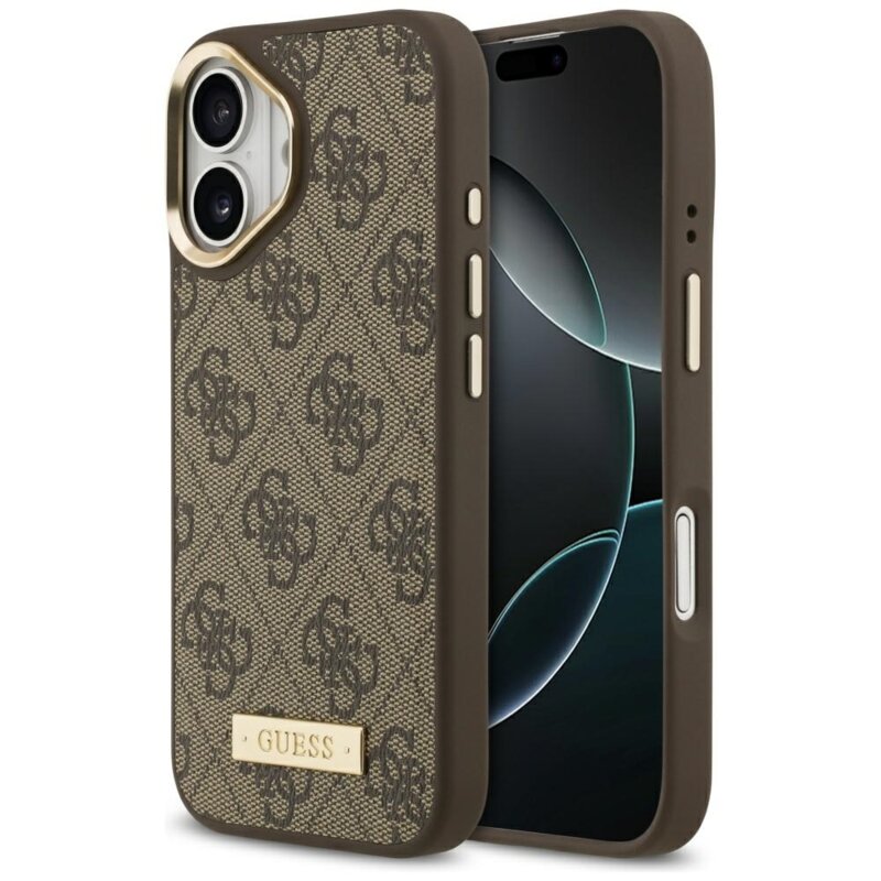 Husa originala Guess iPhone 17 Hardcase 4G Logo Plate MagSafe, maro, GUHMP17SU4GPRW
