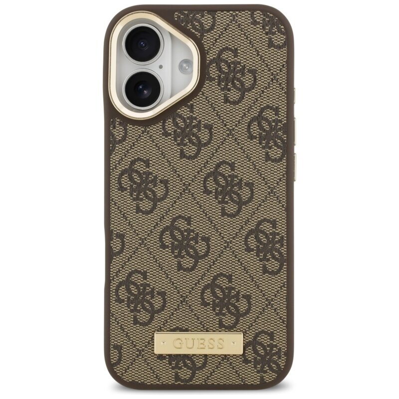 Husa originala Guess iPhone 17 Hardcase 4G Logo Plate MagSafe, maro, GUHMP17SU4GPRW