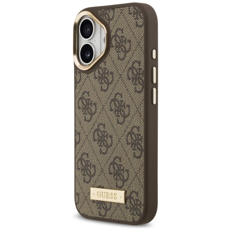 Husa originala Guess iPhone 17 Hardcase 4G Logo Plate MagSafe, maro, GUHMP17SU4GPRW