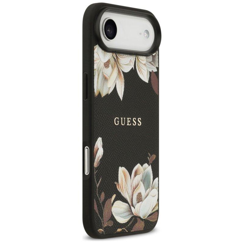 Husa iPhone 17 Air Guess Grained Flowers MagSafe, negru, GUHMP17MPGNMPLMK