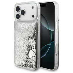 Husa Guess Liquid Glitter Charms iPhone 17 Pro Max cu sclipici, argintiu, GUHCP17XGLHFLSI