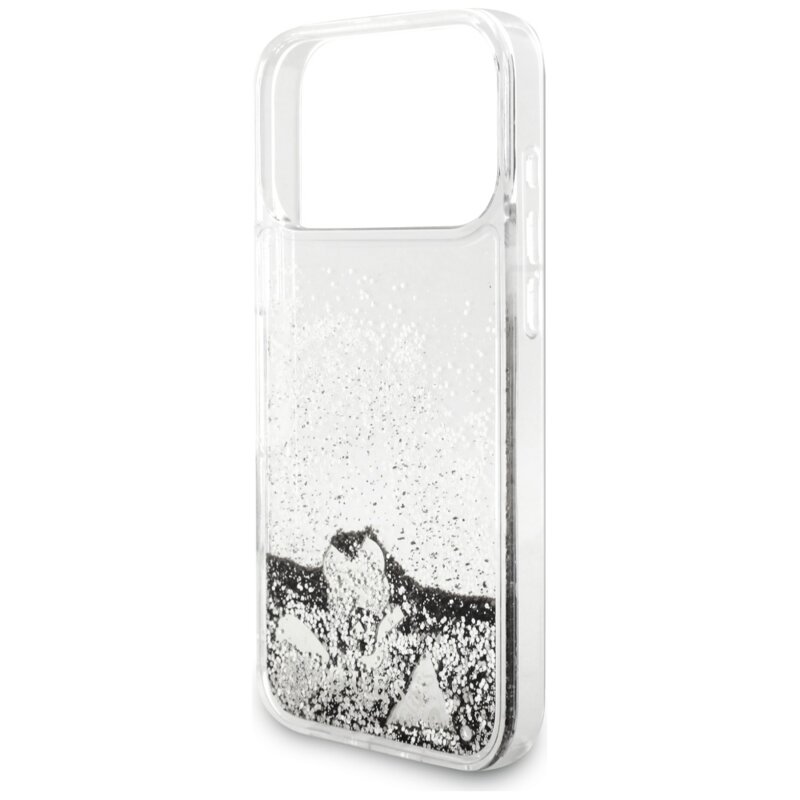 Husa Guess Liquid Glitter Charms iPhone 17 Pro cu sclipici, argintiu, GUHCP17LGLHFLSI
