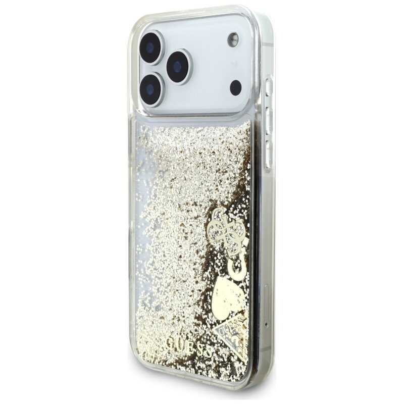 Husa Guess Liquid Glitter Charms iPhone 17 Pro cu sclipici, auriu, GUHCP17LGLHFLGO