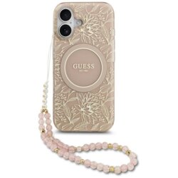 Husa iPhone 17 originala Guess IML Flowers Allover Electroplated with Pearl Strap MagSafe, negru, GUHMP17SHCPOFPP