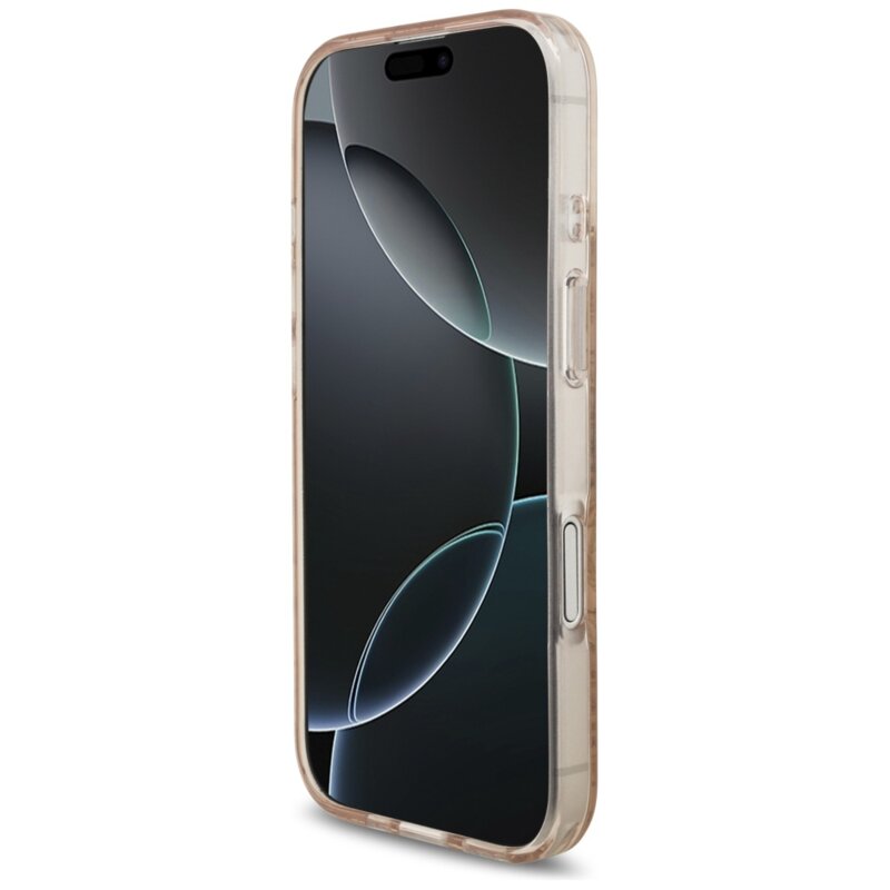 Husa iPhone 17 originala Guess IML Flowers Allover Electroplated with Pearl Strap MagSafe, negru, GUHMP17SHCPOFPP