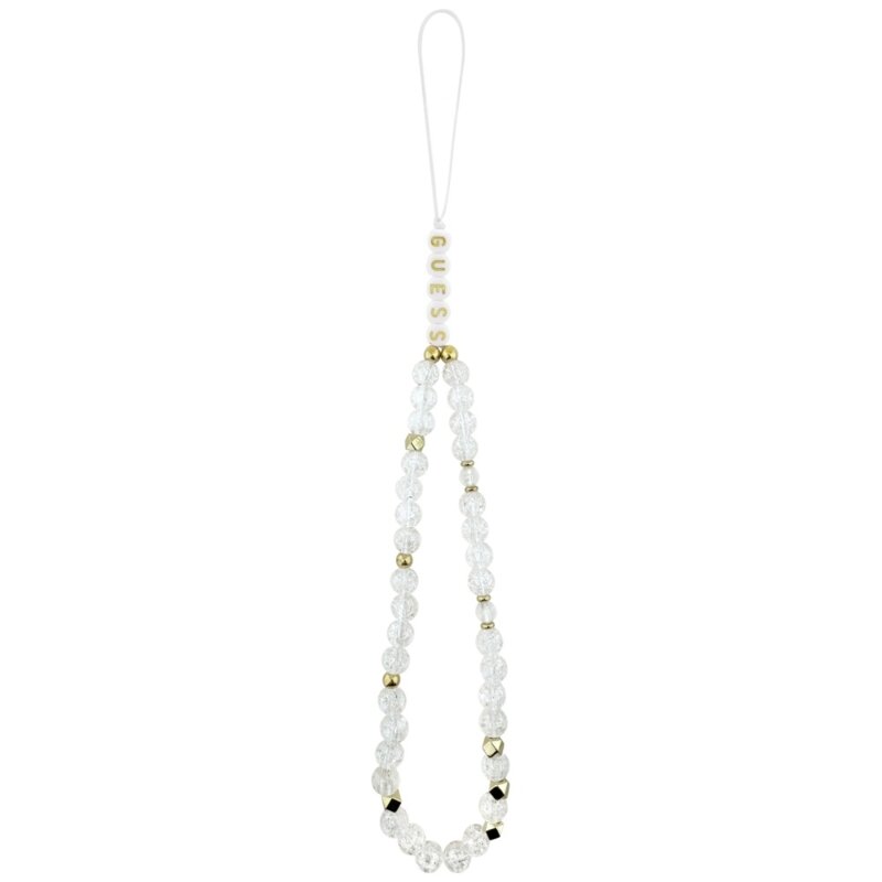 Husa iPhone 17 Pro Max originala Guess IML Flowers Allover Electroplated with Pearl Strap MagSafe, alb, GUHMP17XHCPOFPH