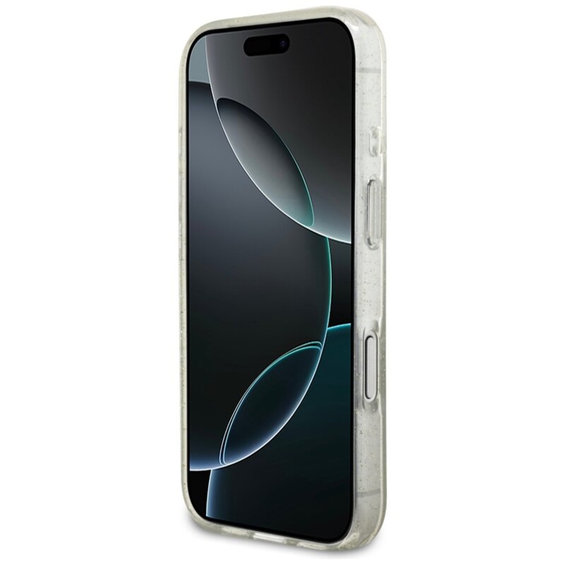 Husa iPhone 17 Pro Max originala Guess IML Glitter with Pearl Strap MagSafe, transparent, GUHMP17XHGCRELST