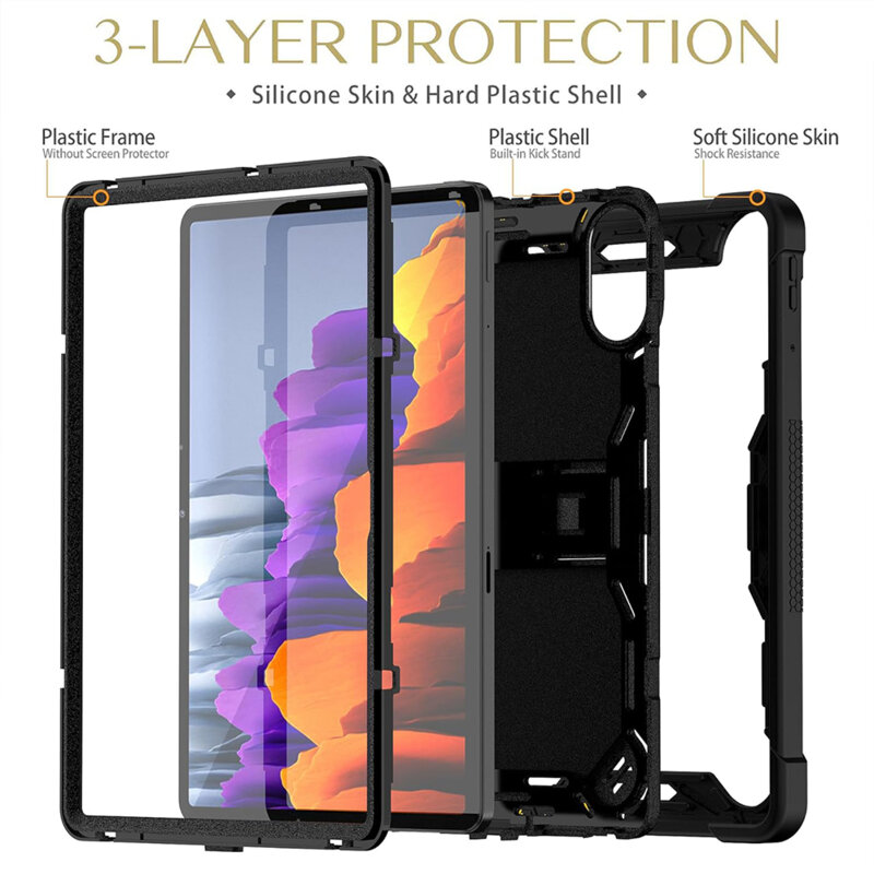 [Pachet 360°] Husa + folie sticla Xiaomi Redmi Pad 2 Techsuit Rugged TabShell, negru