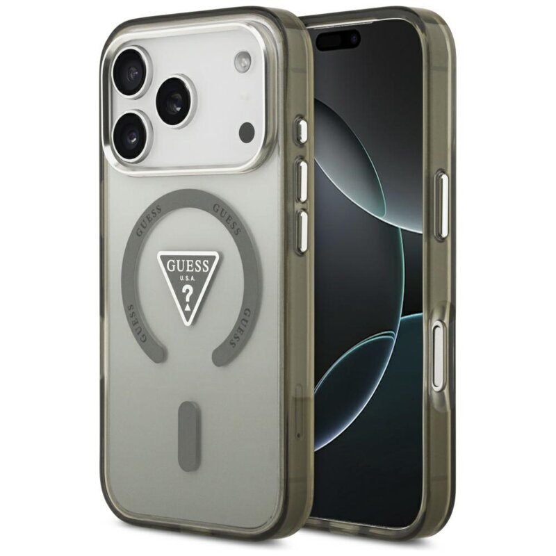 Husa iPhone 17 Pro originala Guess IML Gradient Triangle Logo MagSafe, kaki, GUHMP17LHGTMLCGA
