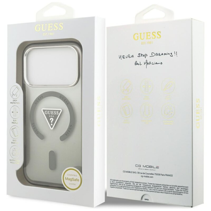 Husa iPhone 17 Pro originala Guess IML Gradient Triangle Logo MagSafe, kaki, GUHMP17LHGTMLCGA