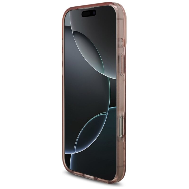 Husa iPhone 17 Pro Max originala Guess IML Flowers with Pearl Strap MagSafe, roz, GUHMP17XHFWBRCESP