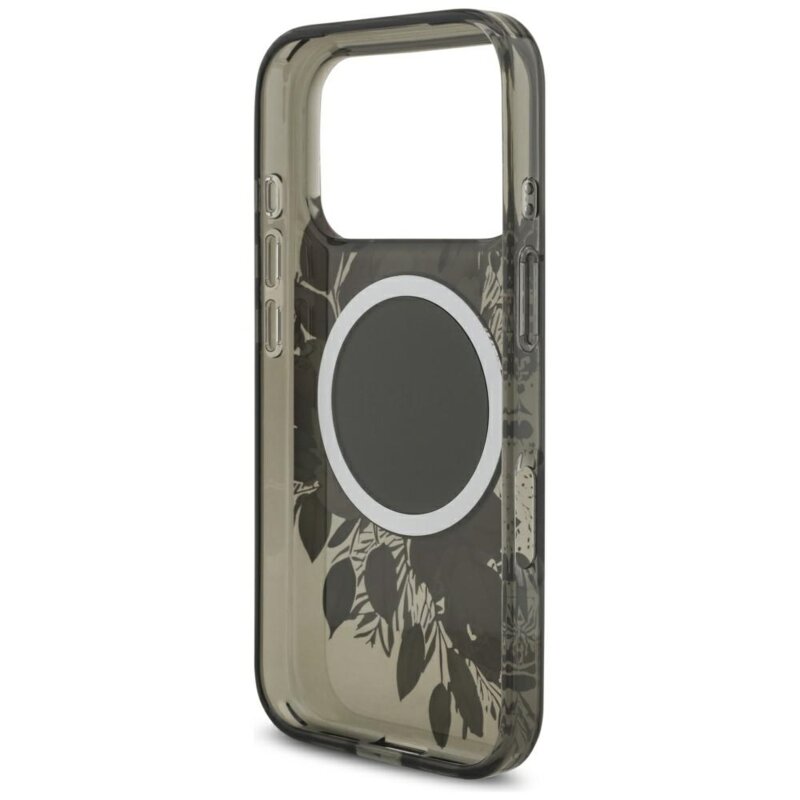 Husa iPhone 17 Pro originala Guess IML Flowers with Pearl Strap MagSafe, negru, GUHMP17LHFWBRCESK