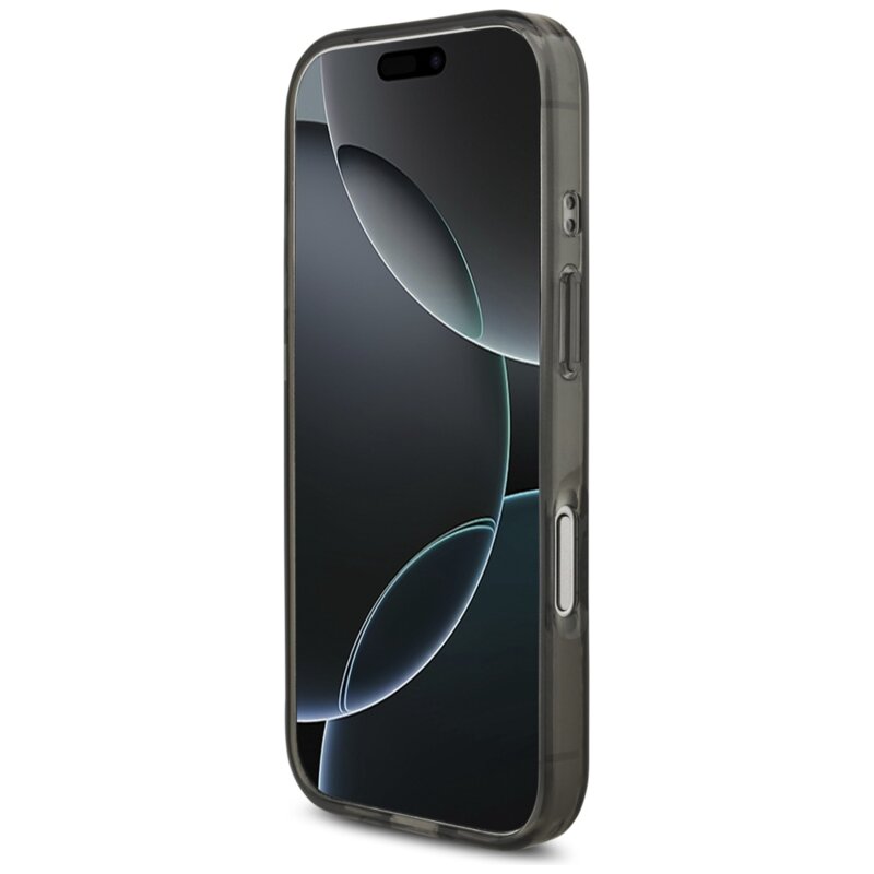 Husa iPhone 17 Pro originala Guess IML Flowers with Pearl Strap MagSafe, negru, GUHMP17LHFWBRCESK