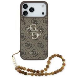 Husa originala Guess iPhone 17 Pro Max Hardcase 4G Classic Logo with Pearl Strap, maro, GUHCP17XP4GMGSW