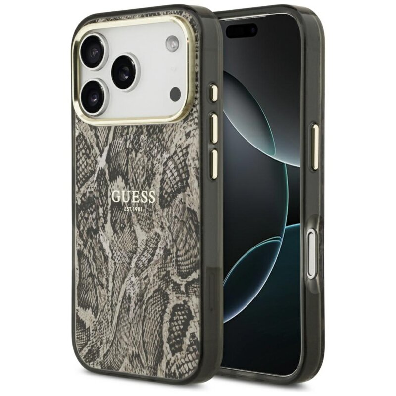Husa originala Guess iPhone 17 Pro Max Python Pattern MagSafe, maro, GUHMP17XHIMPYGW