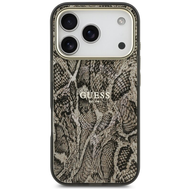 Husa originala Guess iPhone 17 Pro Max Python Pattern MagSafe, maro, GUHMP17XHIMPYGW