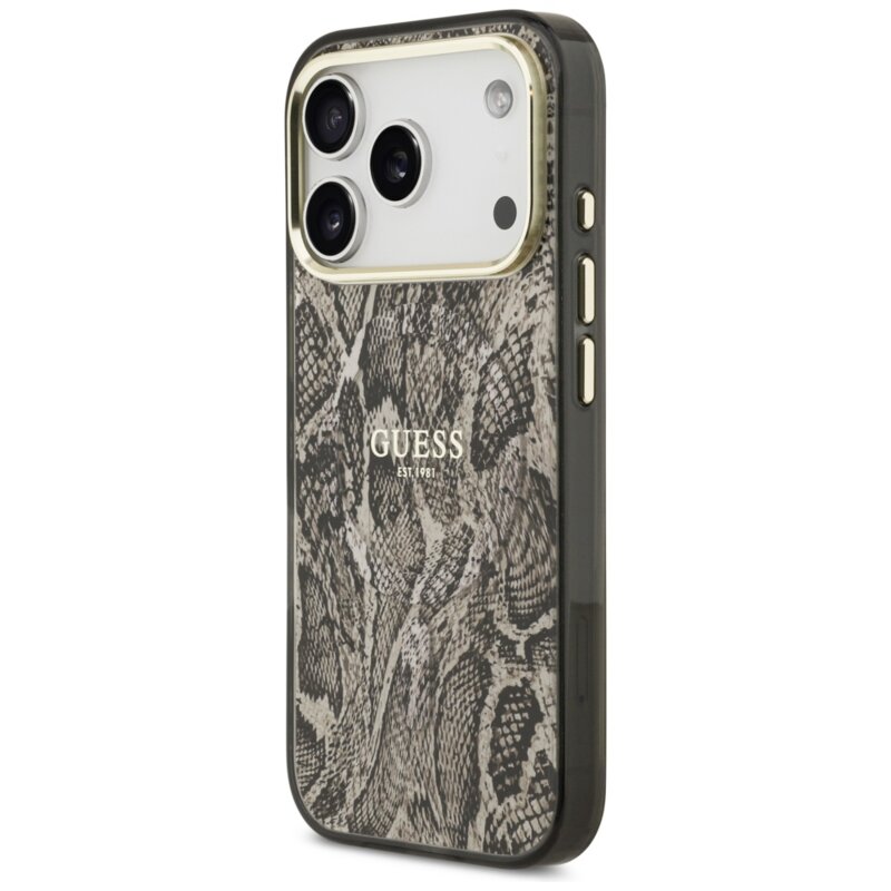 Husa originala Guess iPhone 17 Pro Max Python Pattern MagSafe, maro, GUHMP17XHIMPYGW