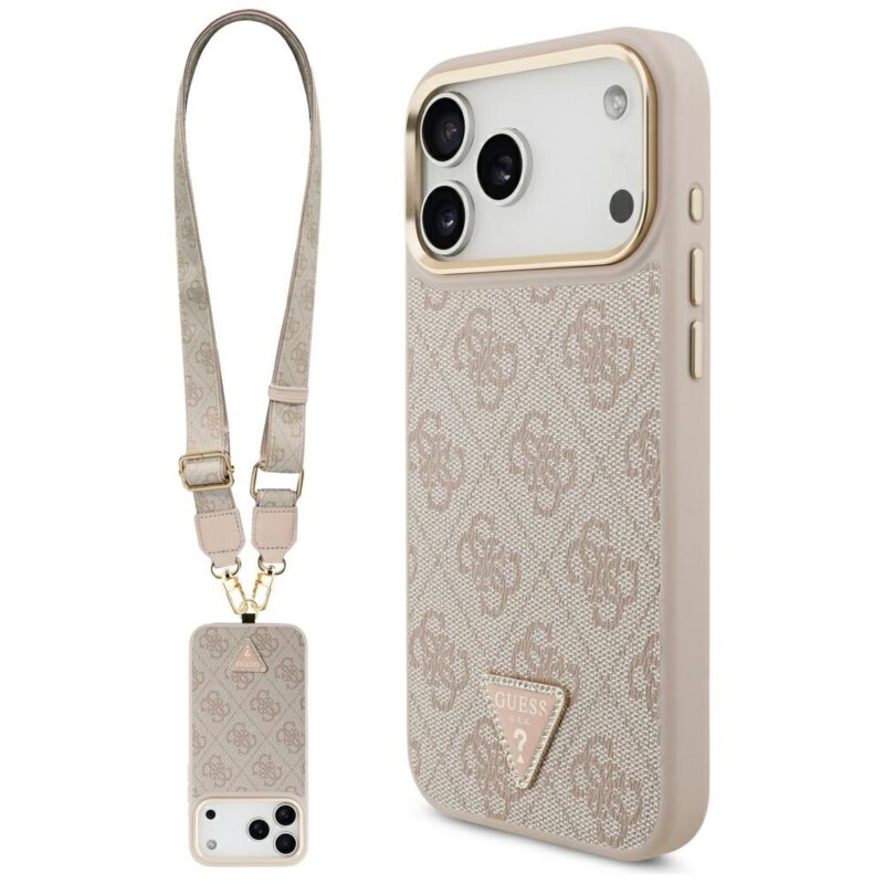 Husa originala Guess iPhone 17 Pro Max 4G Triangle Logo with Big Strap Metal Button MagSafe, roz, GUHMP17XP4G4TCSP