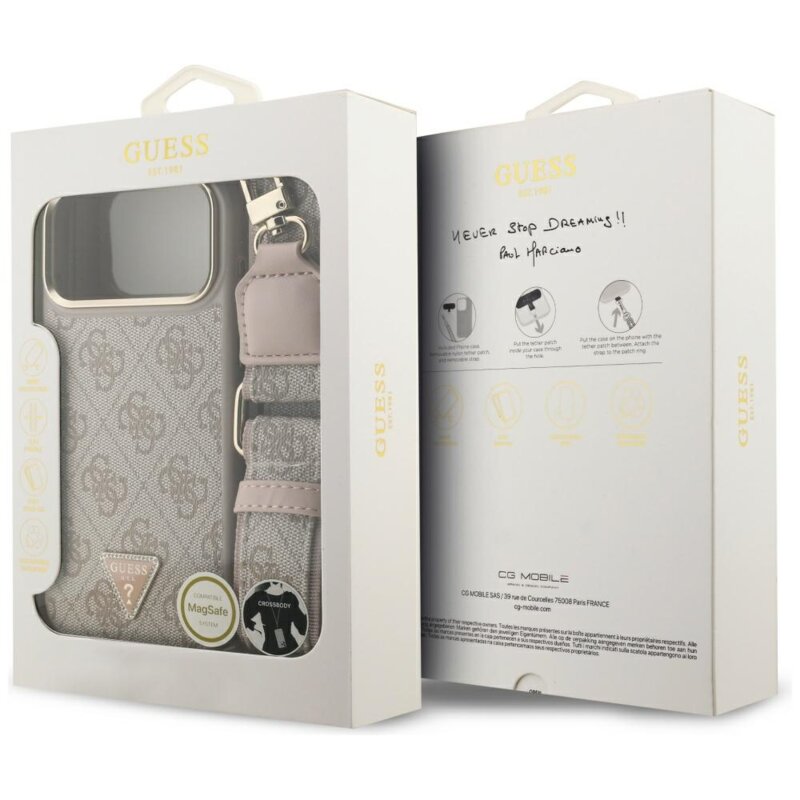 Husa originala Guess iPhone 17 Pro Max 4G Triangle Logo with Big Strap Metal Button MagSafe, roz, GUHMP17XP4G4TCSP