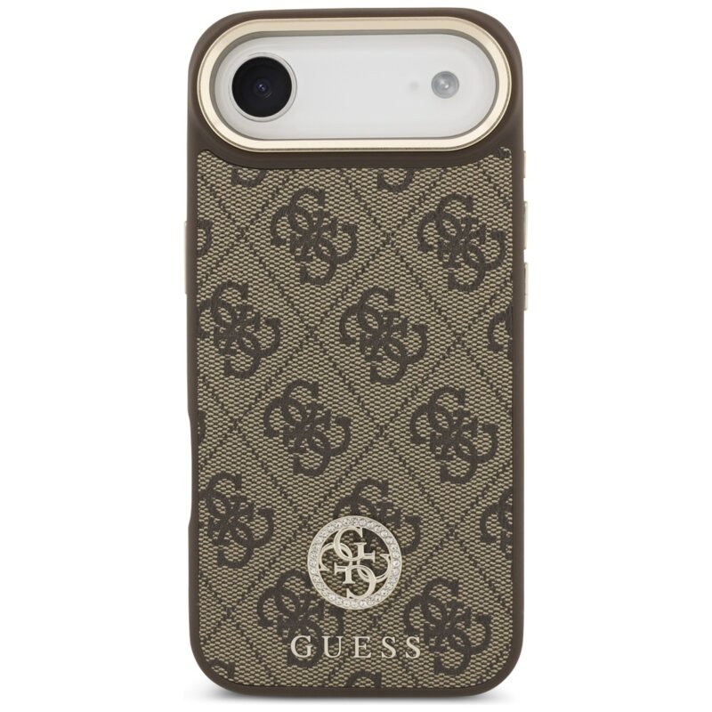 Husa originala Guess iPhone 17 Air 4G Strass Logo with Big Strap Metal Button MagSafe, maro, GUHMP17MP4G4DCSW