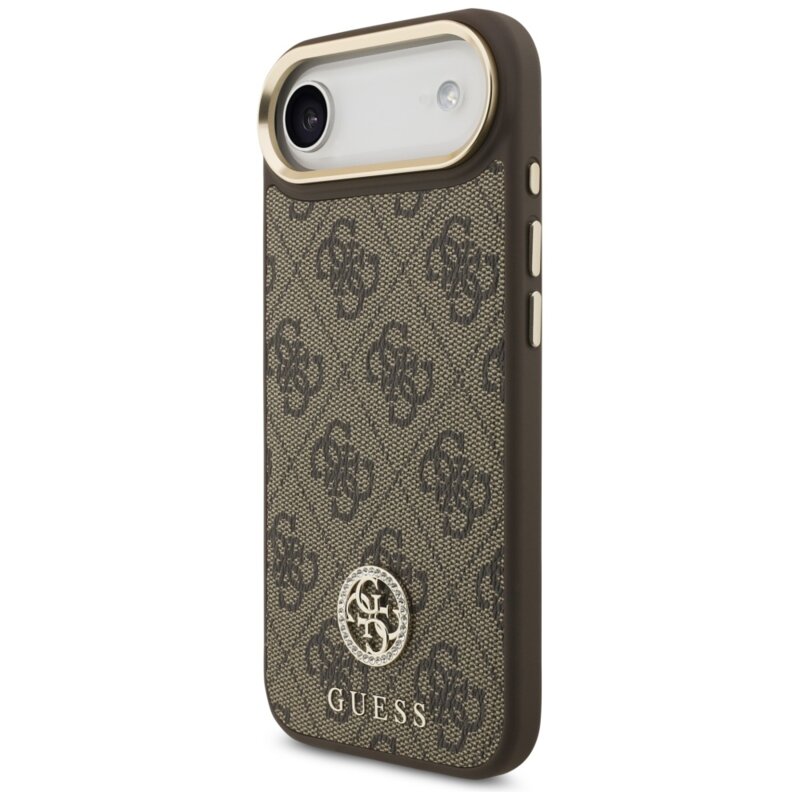 Husa originala Guess iPhone 17 Air 4G Strass Logo with Big Strap Metal Button MagSafe, maro, GUHMP17MP4G4DCSW