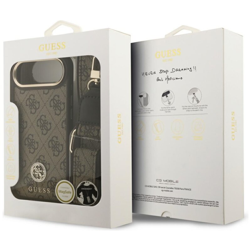 Husa originala Guess iPhone 17 Air 4G Strass Logo with Big Strap Metal Button MagSafe, maro, GUHMP17MP4G4DCSW