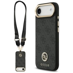 Husa originala Guess iPhone 17 Air 4G Strass Logo with Big Strap Metal Button MagSafe, negru, GUHMP17MP4G4DCSK