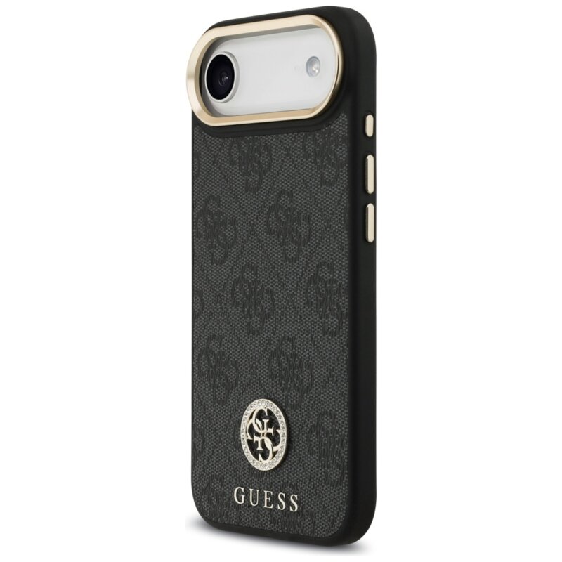 Husa originala Guess iPhone 17 Air 4G Strass Logo with Big Strap Metal Button MagSafe, negru, GUHMP17MP4G4DCSK