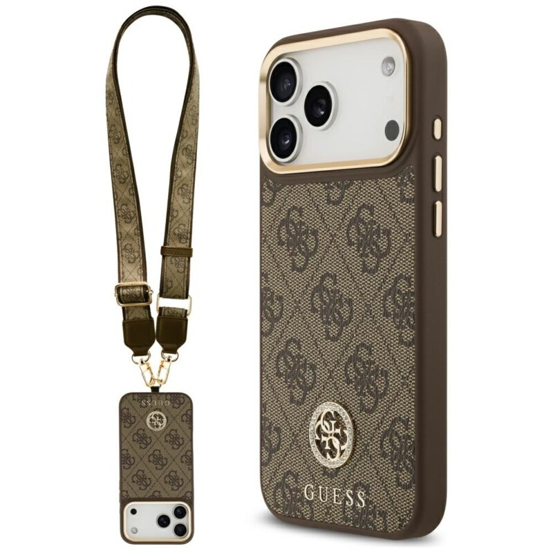Husa originala Guess iPhone 17 Pro Max 4G Strass Logo with Big Strap Metal Button MagSafe, maro, GUHMP17XP4G4DCSW