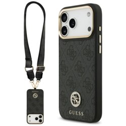 Husa originala Guess iPhone 17 Pro Max 4G Strass Logo with Big Strap Metal Button MagSafe, negru, GUHMP17XP4G4DCSK