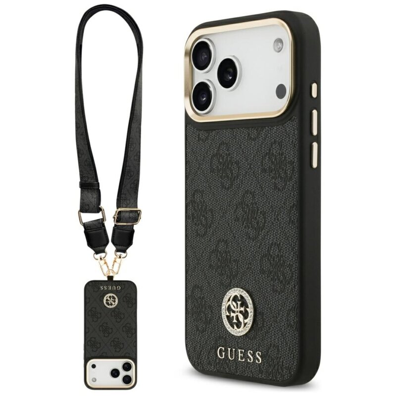 Husa originala Guess iPhone 17 Pro Max 4G Strass Logo with Big Strap Metal Button MagSafe, negru, GUHMP17XP4G4DCSK
