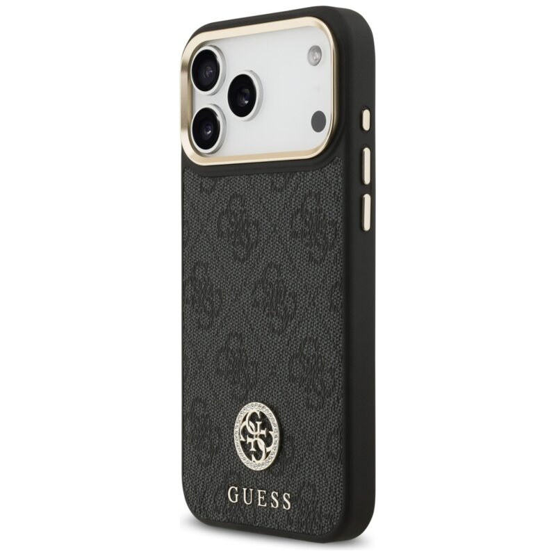 Husa originala Guess iPhone 17 Pro Max 4G Strass Logo with Big Strap Metal Button MagSafe, negru, GUHMP17XP4G4DCSK