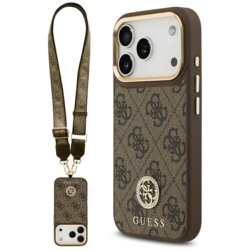 Husa originala Guess iPhone 17 Pro 4G Strass Logo with Big Strap Metal Button MagSafe, maro, GUHMP17LP4G4DCSW
