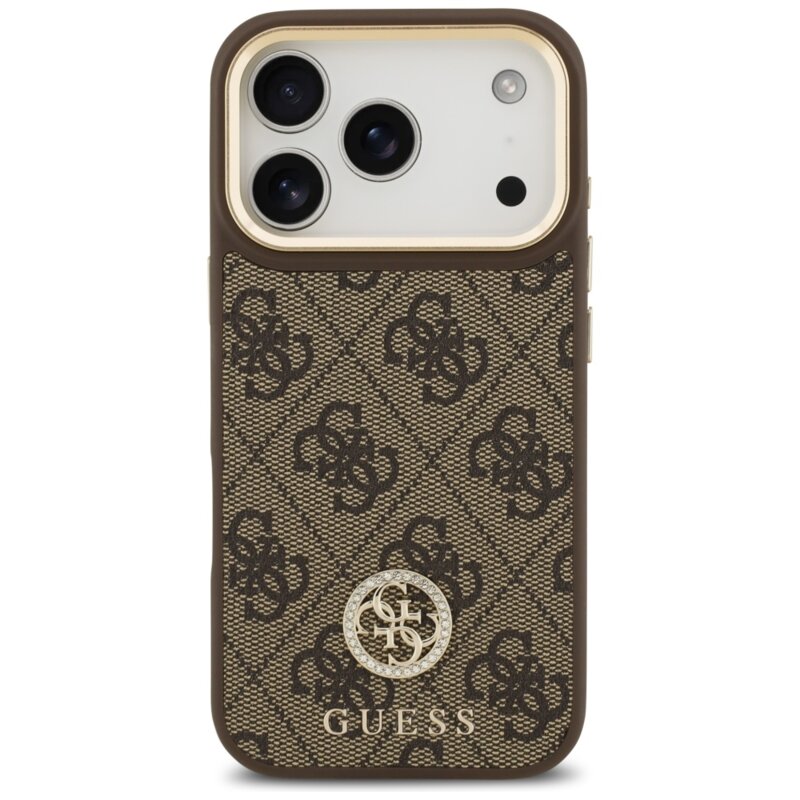 Husa originala Guess iPhone 17 Pro 4G Strass Logo with Big Strap Metal Button MagSafe, maro, GUHMP17LP4G4DCSW
