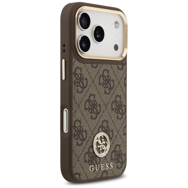 Husa originala Guess iPhone 17 Pro 4G Strass Logo with Big Strap Metal Button MagSafe, maro, GUHMP17LP4G4DCSW