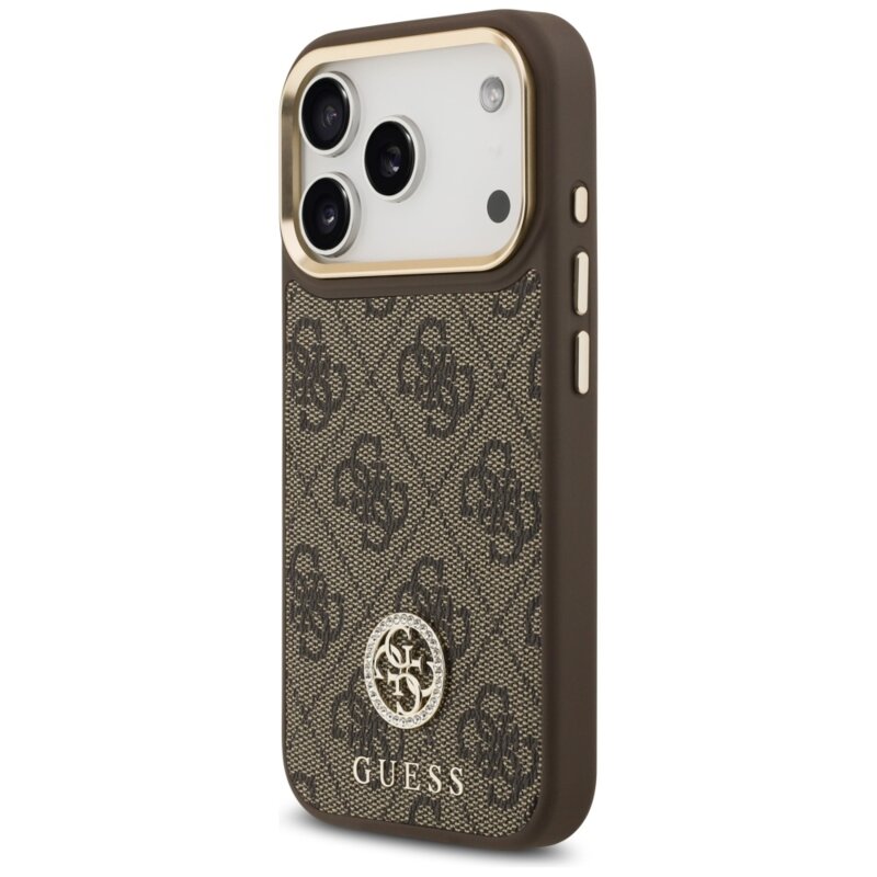 Husa originala Guess iPhone 17 Pro 4G Strass Logo with Big Strap Metal Button MagSafe, maro, GUHMP17LP4G4DCSW