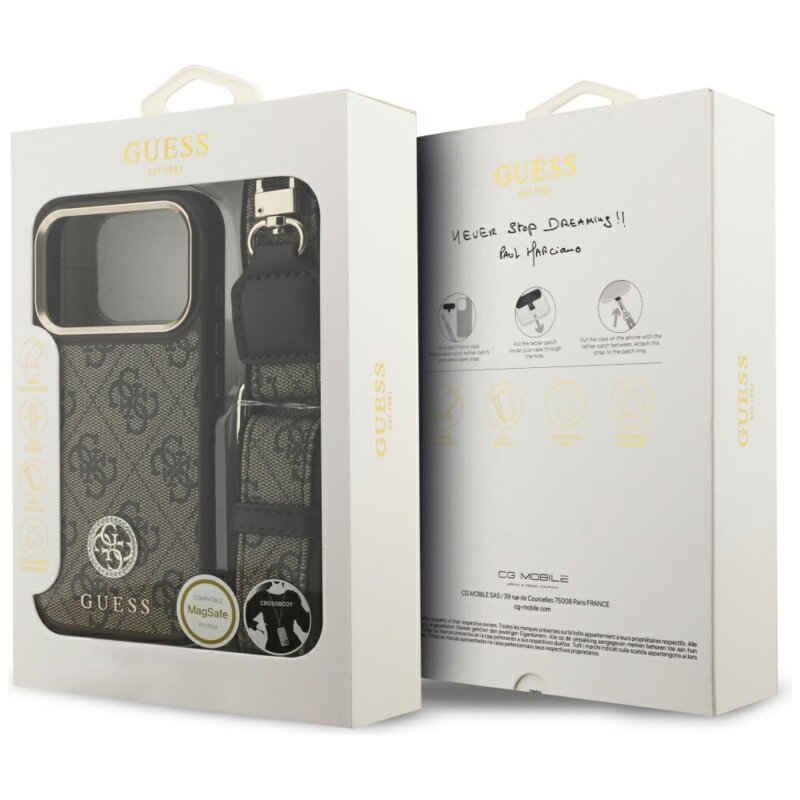 Husa originala Guess iPhone 17 Pro 4G Strass Logo with Big Strap Metal Button MagSafe, maro, GUHMP17LP4G4DCSW