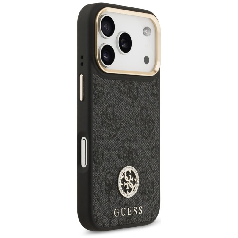 Husa originala Guess iPhone 17 Pro 4G Strass Logo with Big Strap Metal Button MagSafe, negru, GUHMP17LP4G4DCSK