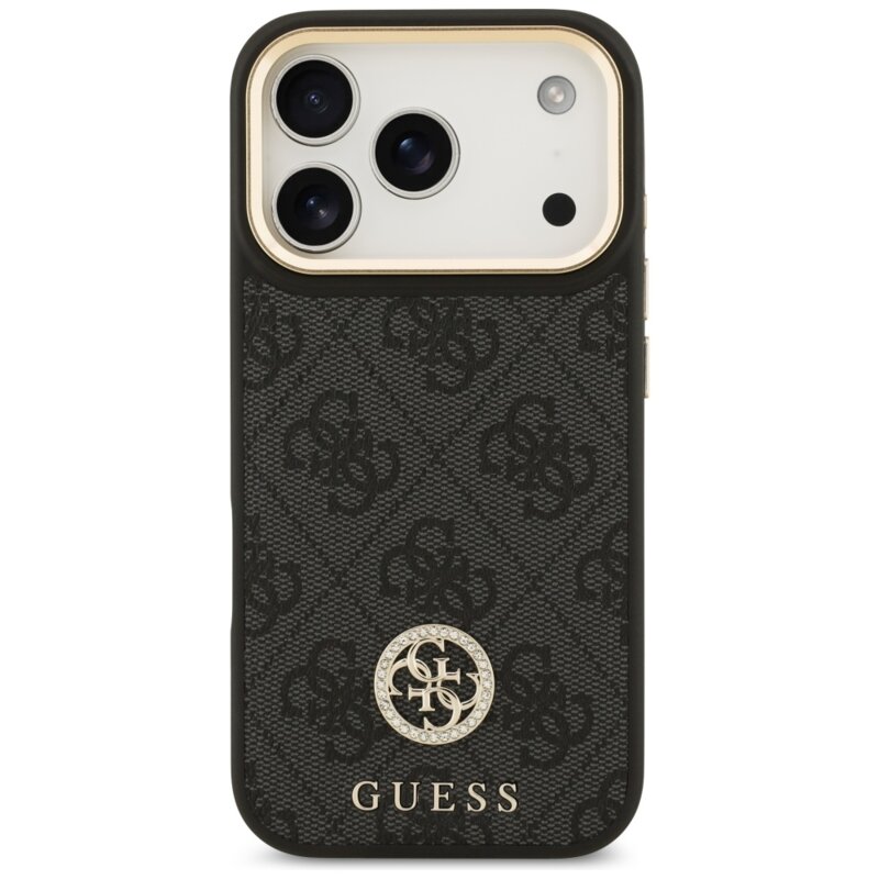Husa originala Guess iPhone 17 Pro 4G Strass Logo with Big Strap Metal Button MagSafe, negru, GUHMP17LP4G4DCSK